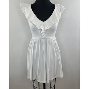 Susana Monaco White Stretch Jersey Ruffle V-Neck Tie-Back Fit & Flare Dress XS
